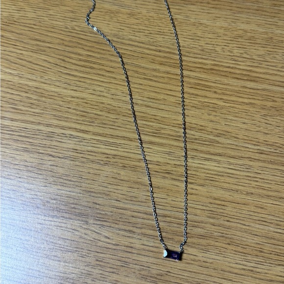Vonkansy Silver Necklace Rectangle Amethyst Purple Pendant 16” Chain New - Picture 2 of 3